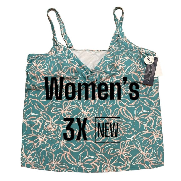 Womens Aqua Couture 3X Tankini Padded Keyhole Swim Swimwear Tank Top Blue NWT - Picture 2 of 10